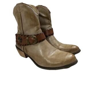 Womens Western Boots 8.5 Faux Leather Distressed Grunge Cowgirl Rock Biker